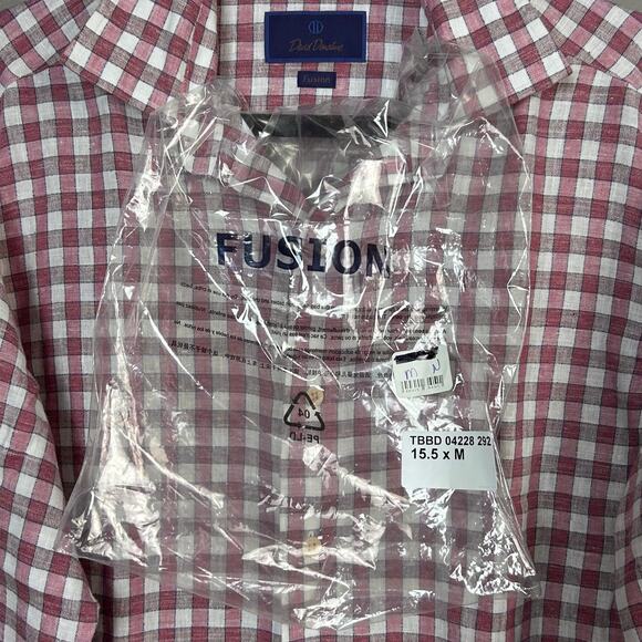 David Donahue shirt mens medium NEW button down check red linen cotton chore - Picture 11 of 11